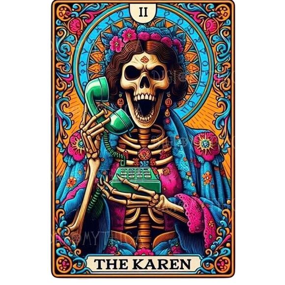 Wall Art Print - Colorful Karen Skeleton Tarot Card Decor - Work Office Bedroom - Picture 1 of 1